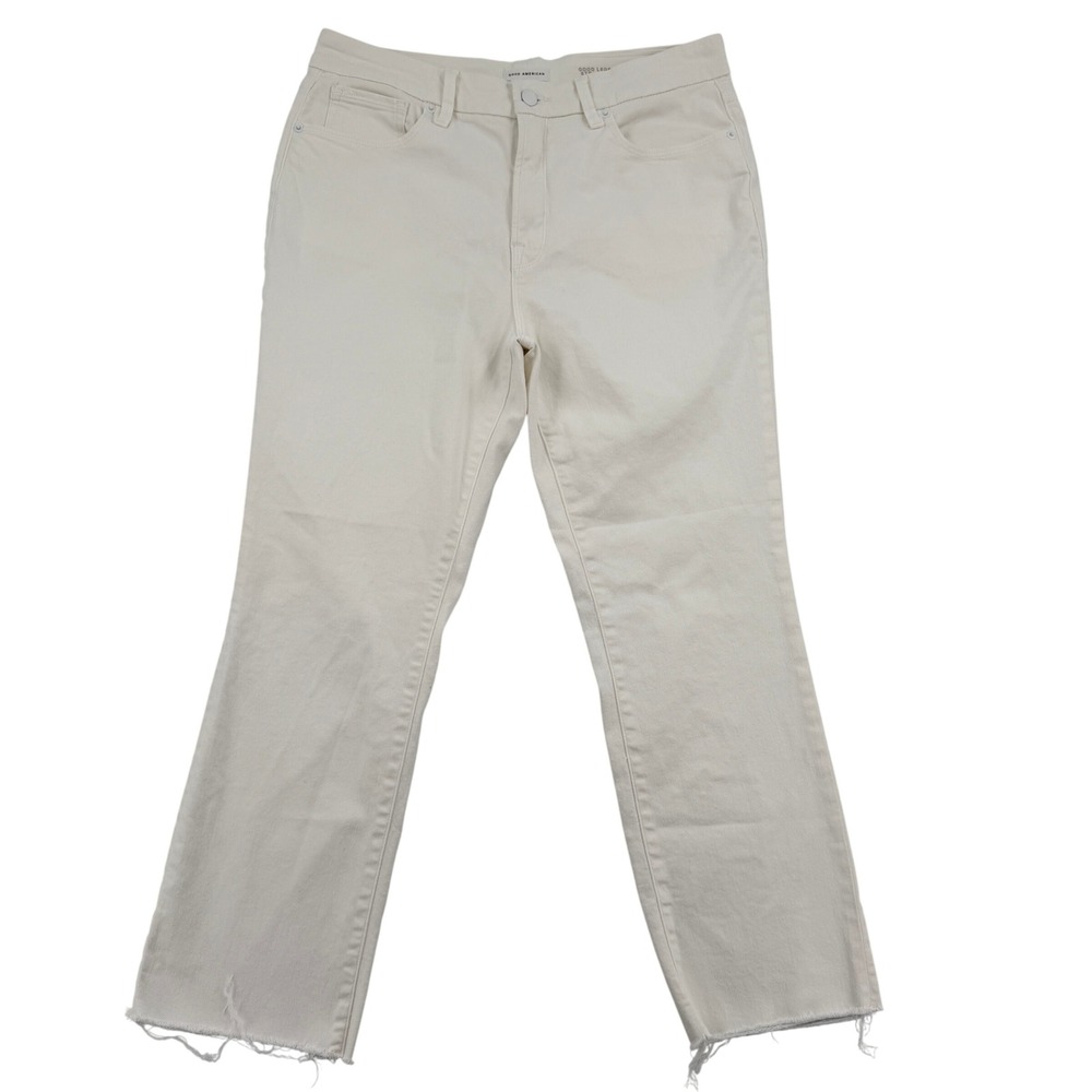 Good American Good Legs Straight Jeans Off White Raw Hem 12/31 GSRH046TPK-W037